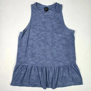 W5 Woman Navy‎ Blue Sleeveless Top M Anthropologie Shirt Lace Fabric Ruffle